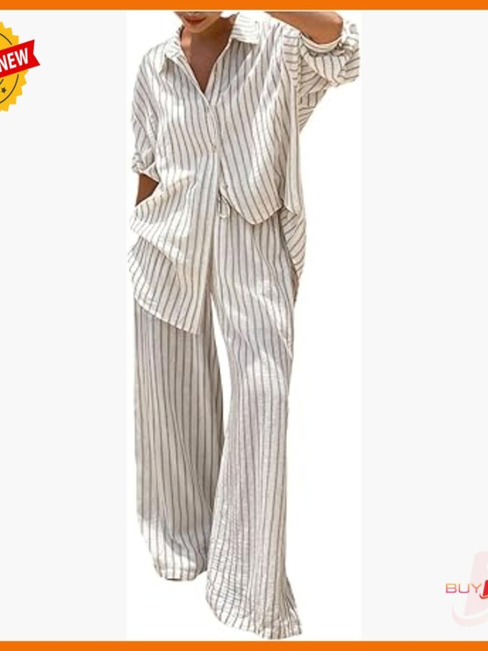 Medium Striped Button Down Shirt and Pants Business Casual Set